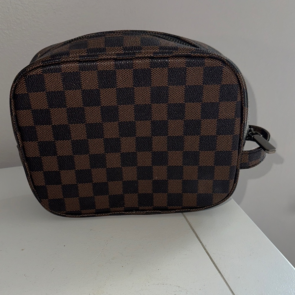 Checkered Brown and Black makeup bag